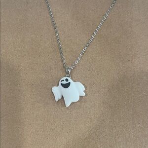 Charming Ghost Pendant Necklace in Silver and White